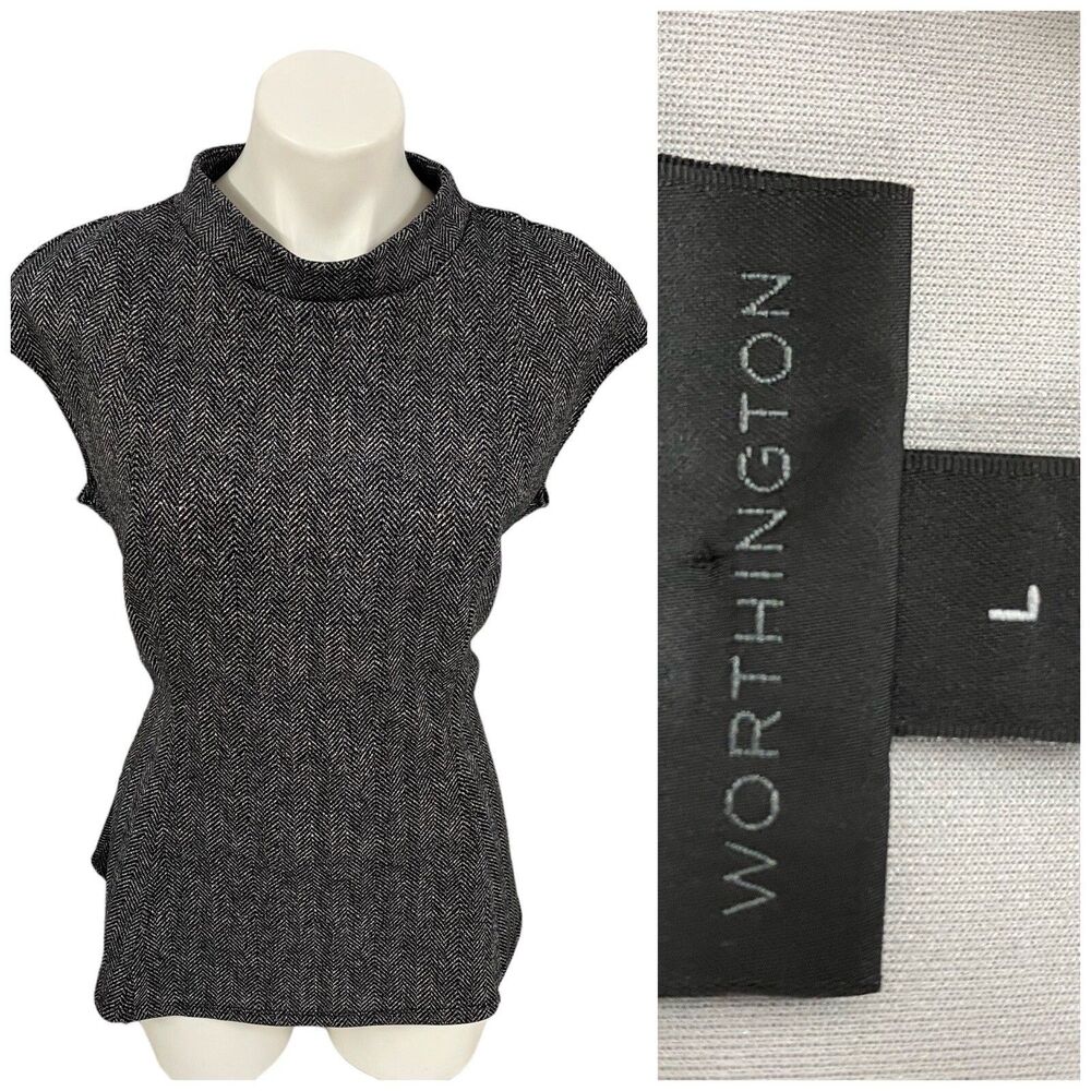 Worthington Top Womens Large Peplum Gray Shirt Work Office Career Corpcore